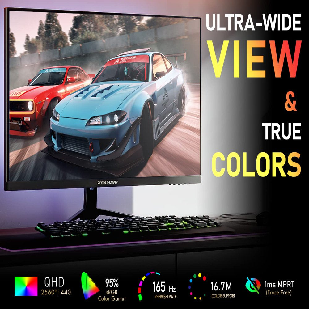 27-Inch 165Hz Gaming Monitor, 1440P Gaming Monitor, QHD 2K(2560X1440) PC Monitor,  Monitor with 2 Speakers and Backlight, 1Ms Free Sync, Black Metal Base, DP&HDMI, Computer Gaming Monitor