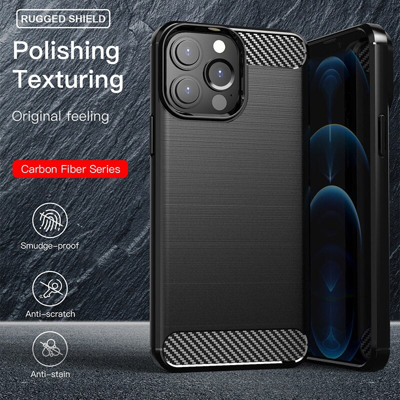 For Cover  15 Pro Max Case for  15 Pro Cover Capas Carbon Fiber Case for  7 8 plus 12 13 14 15 Pro Max Fundas