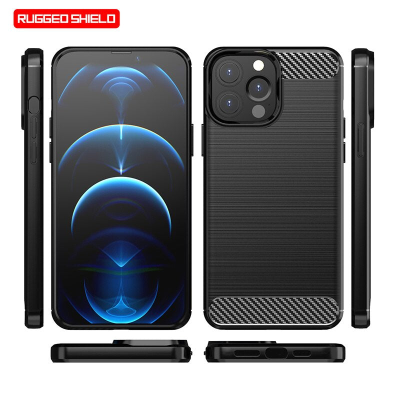 For Cover  15 Pro Max Case for  15 Pro Cover Capas Carbon Fiber Case for  7 8 plus 12 13 14 15 Pro Max Fundas