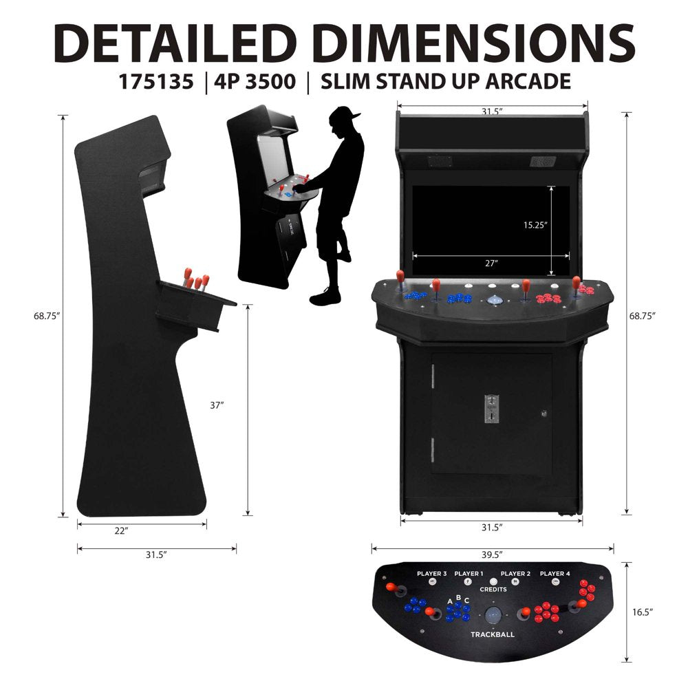 4 Player Slim Stand-Up Arcade 4500 Classic Games 32" LCD Screen